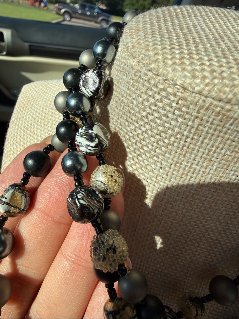 Japan Multi-Strand Black Gold Tone textured Beaded Vintage Statement Necklace - Picture 10 of 11